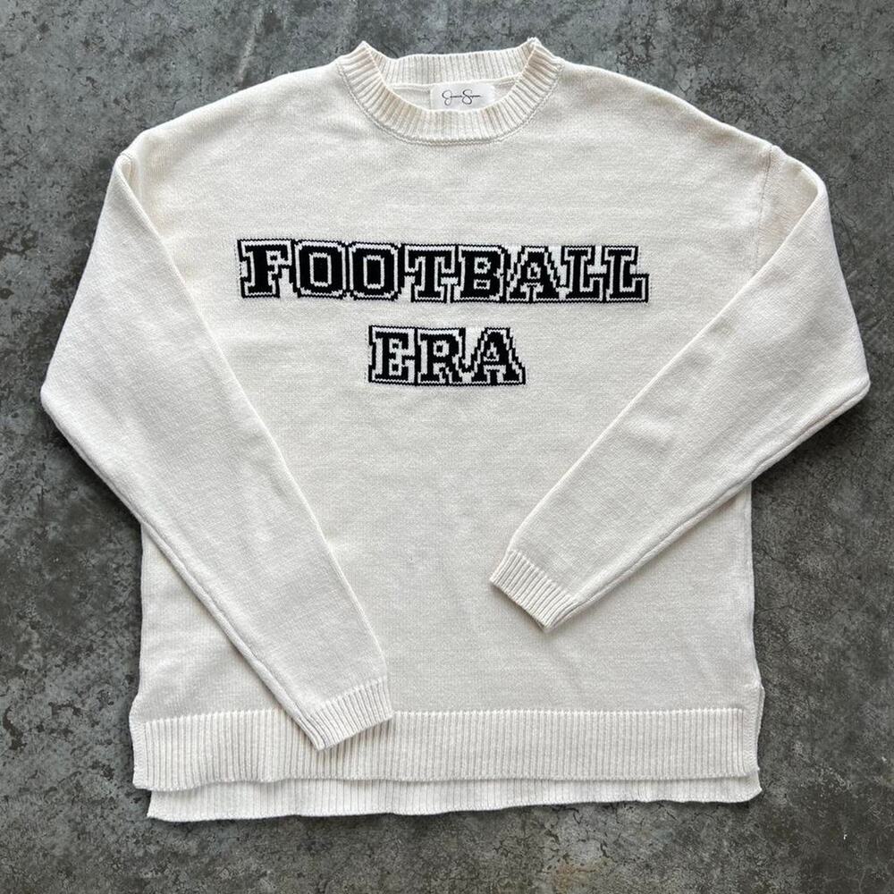 Jessica Simpson Football Era Cream Long Sleeve Sweater Game Day Women’s Small